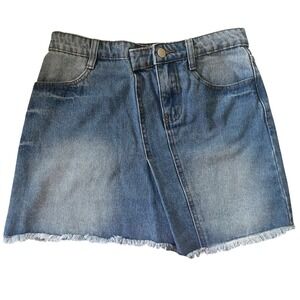Hayden Los Angeles Frayed Hem Denim Mini Skirt Light‎ Wash Women's Small